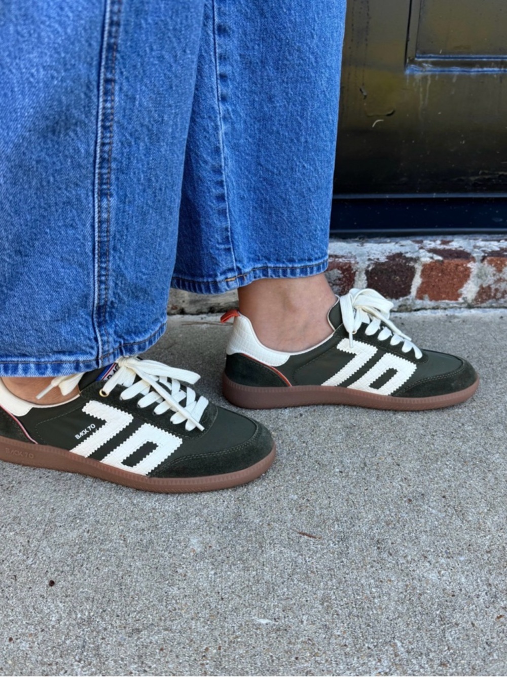 Women’s Olive Green Lace-Up Sneakers with White Accents